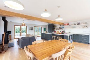 Exposed beam in kitchen