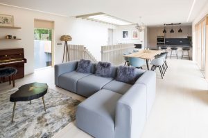 Cream open-plan living room and kitchen