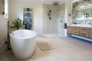 Bathroom with free standing bath