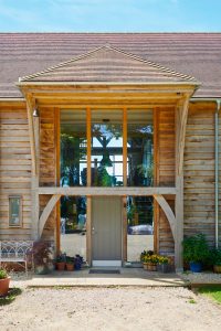 Entrance to oak frame home