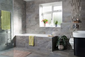Grey stone bathroom