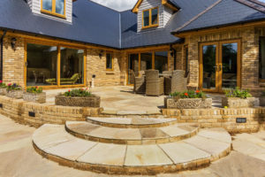 Timber frame home with courtyard