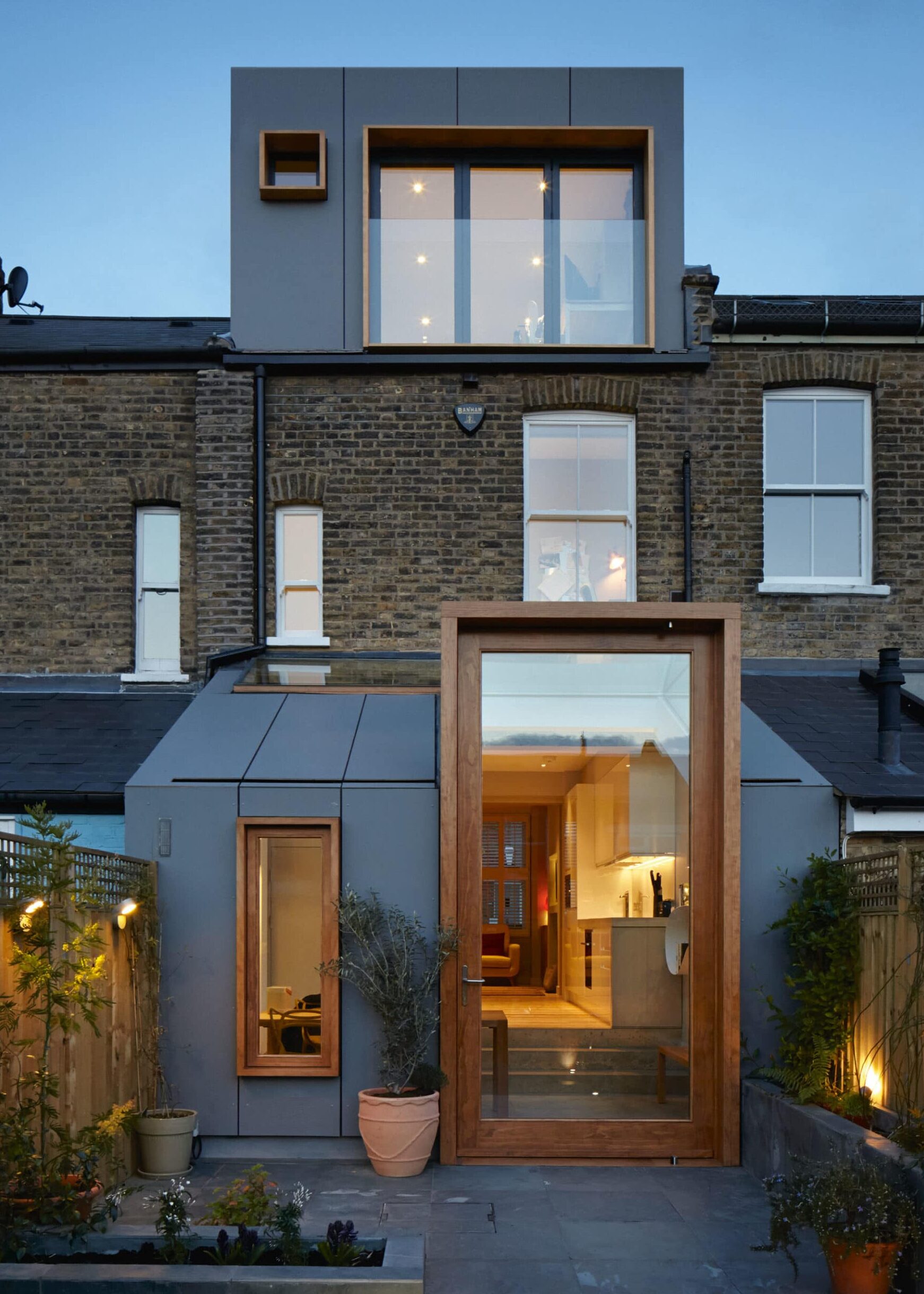 Rear kitchen extension at dusk