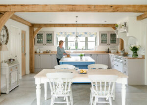 Exposed beam open plan living room