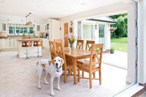 Open plan kitchen and diner