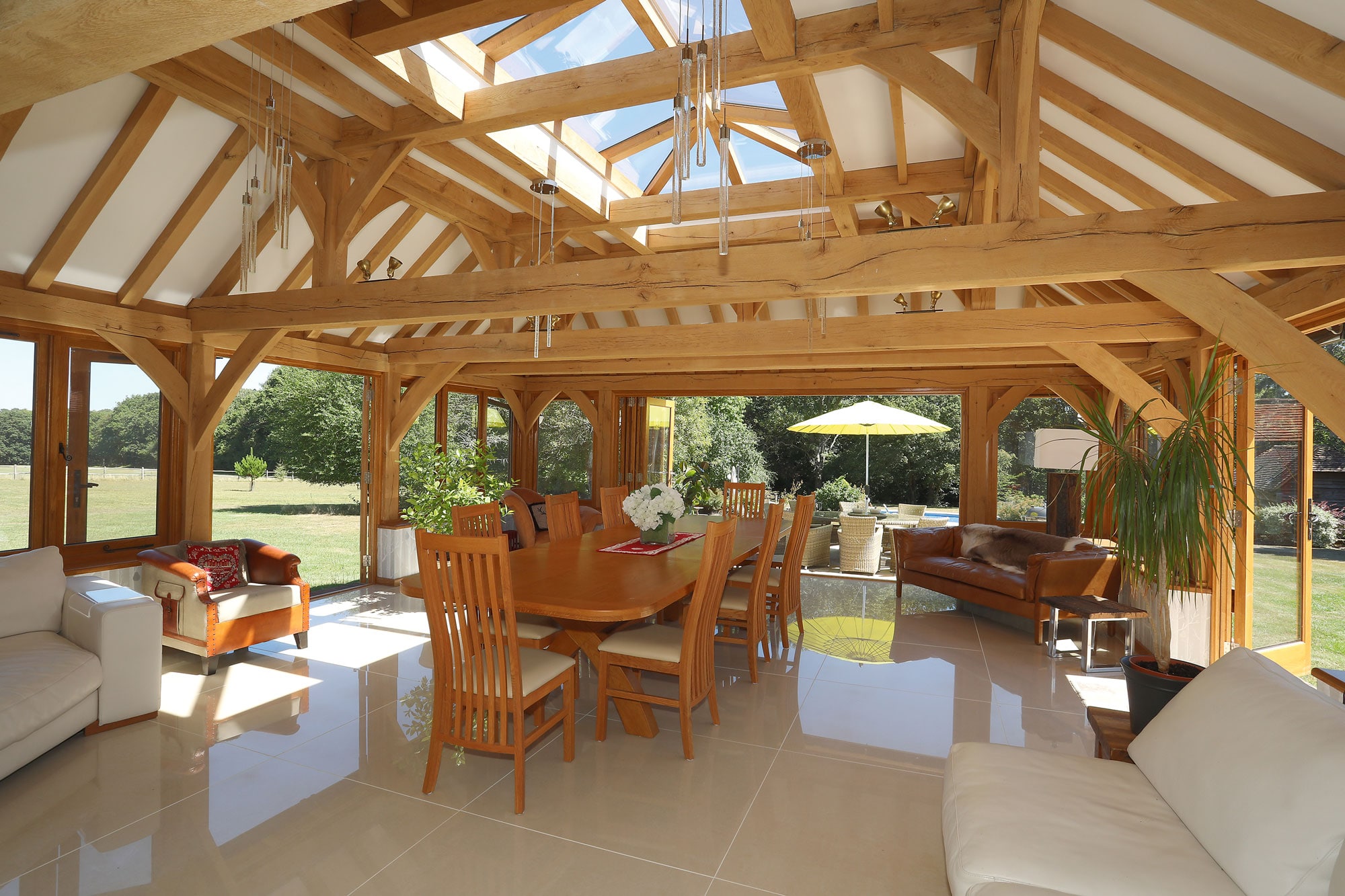 Exposed beams in large oak frame extension