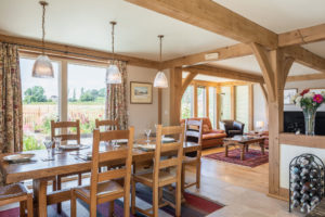 Dining room with exposed oak beams