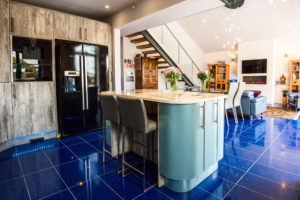 Kitchen with blue tiles