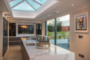 Contemporary kitchen with roof lantern