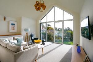 Living area with glass wall