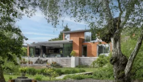 Waterfront Mid-Century Style Self Build with Unique Brick Details