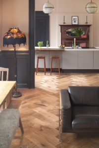 Kitchen with parquet flooring
