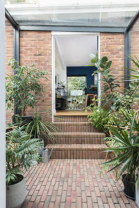 Front door with plants