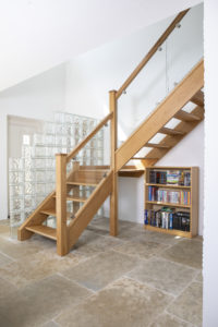 Living space with open tread stairs