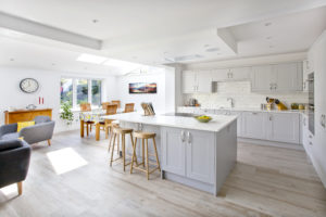 White open plan kitchen