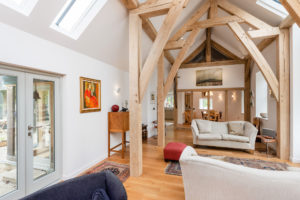 Living area with exposed beams