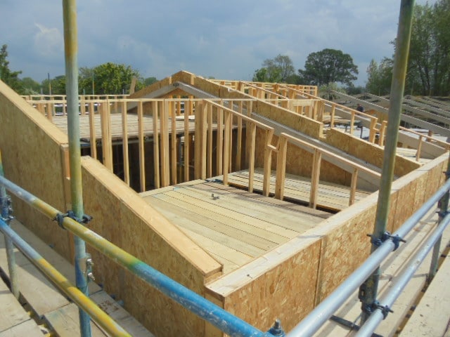 Timber roof being built