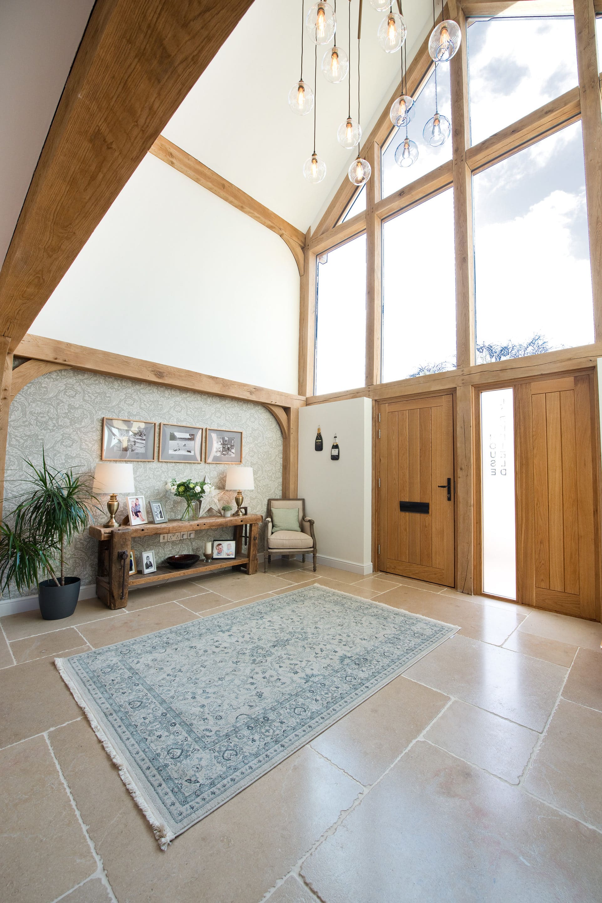 Exposed beams in hallway
