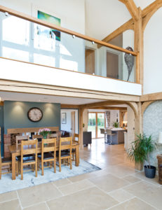 Hallway with exposed beams