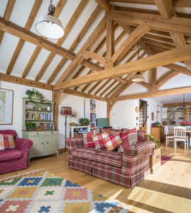 Living room with exposed beams