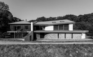 Black and white cantilevered house