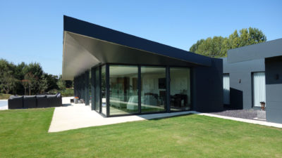 Contemporary house with glass wall