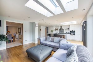Living area with skylights