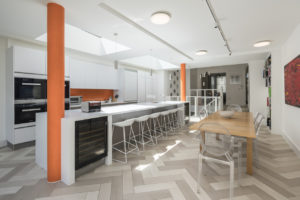 Kitchen with parquet flooring