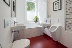 Bathroom with red floor