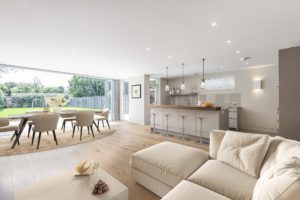 White open plan living area