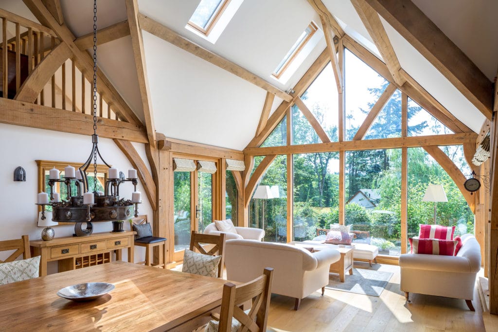 Room with exposed oak beams