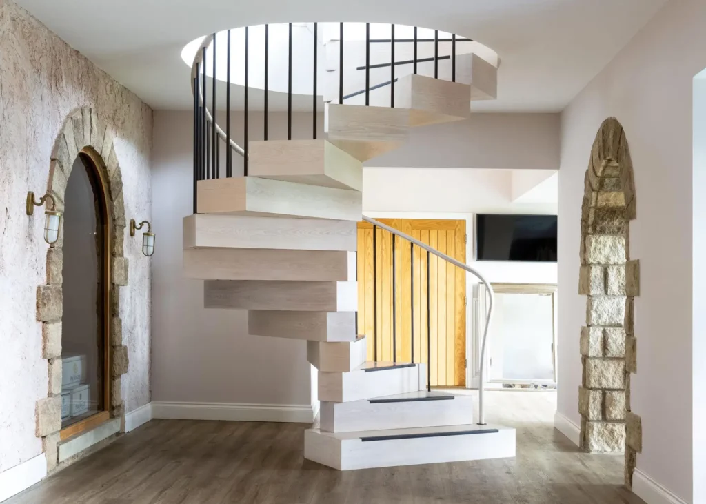 Stacked Timber Spiral Staircase