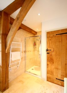 Bathroom with exposed beams