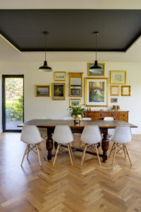 Dining room with picture wall