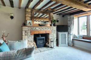 Living room with exposed beams