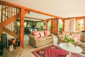 Living room with exposed beams