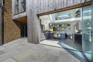 glazed doors leading to kitchen