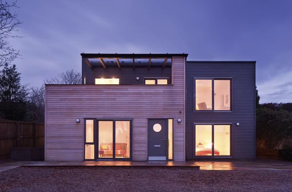 Contemporary timber frame home with timber cladding by Fleming Homes