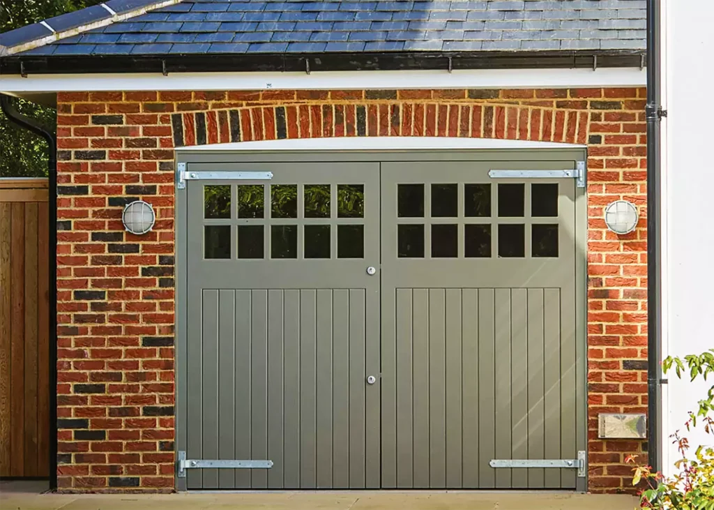 Accoya wood garage doors in a grey finish