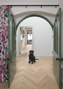 Dog sat on oak flooring