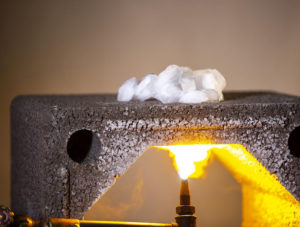 Pumice block being heat tested