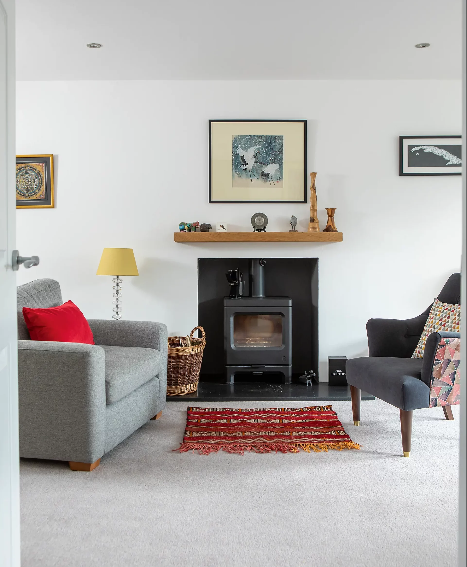 Living room with log burner