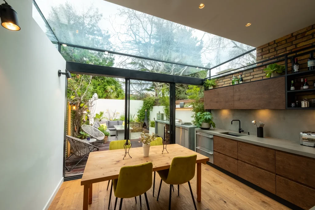 Kitchen with box rooflight