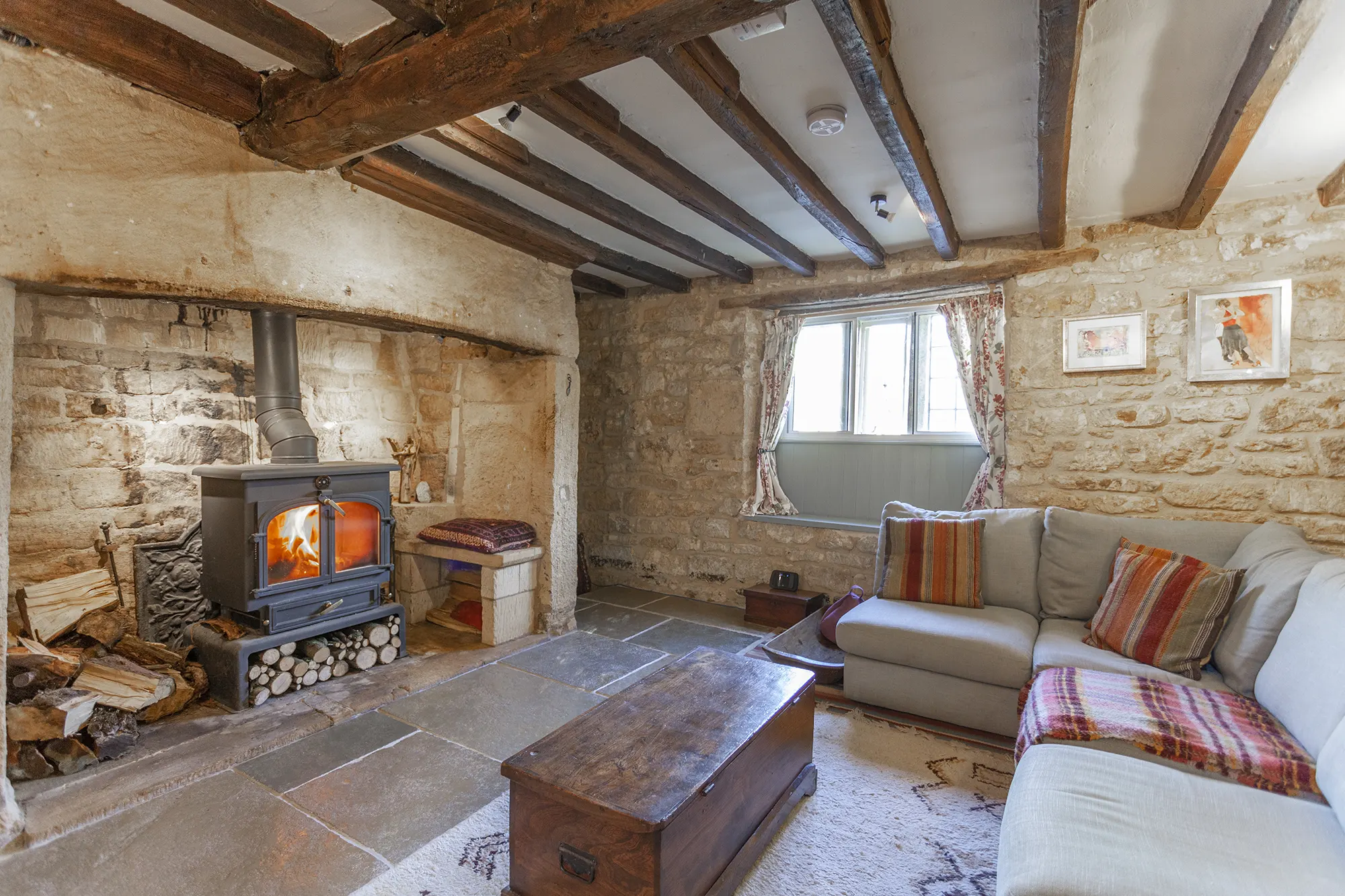 Living room with log burner