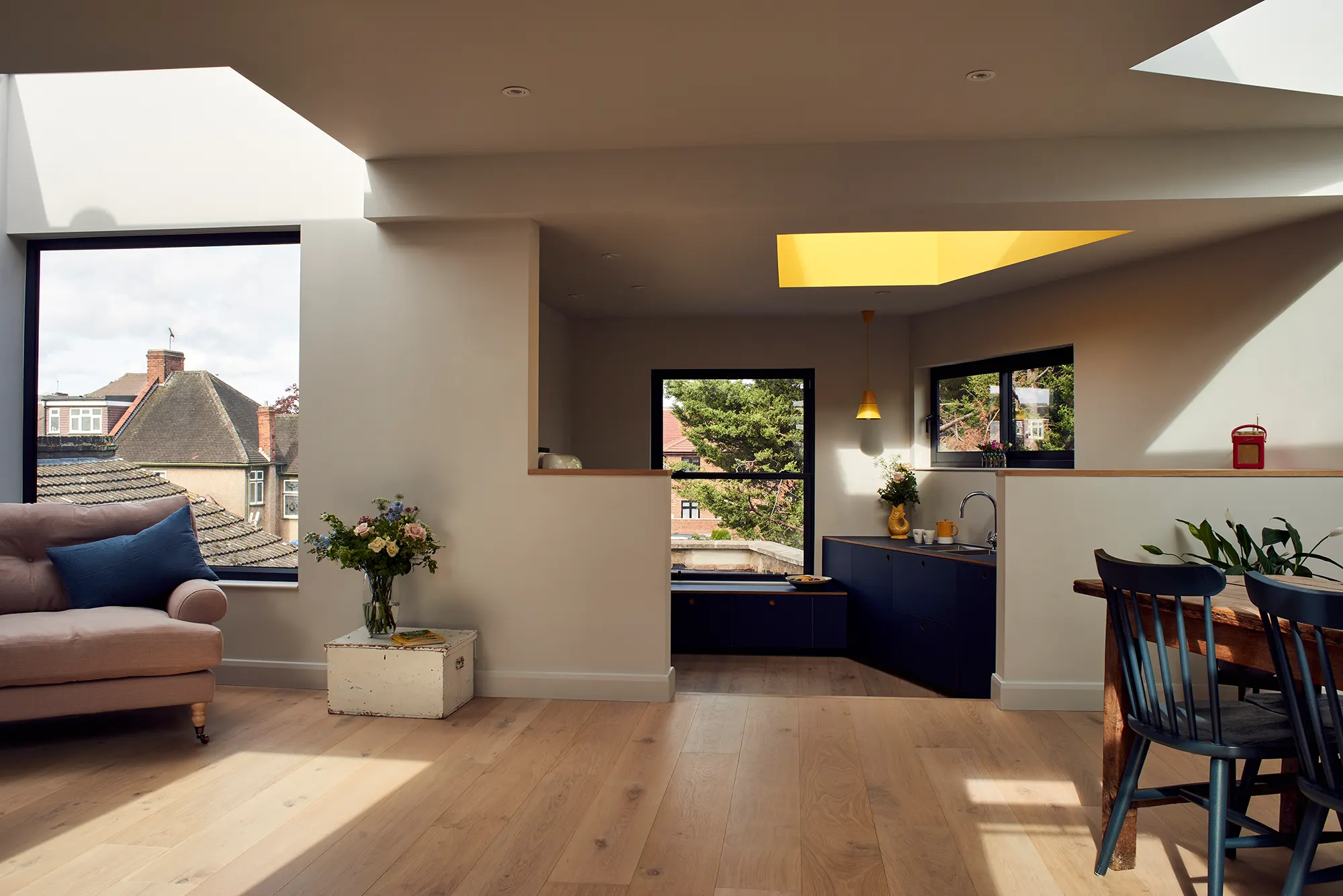 Attic converted to living space with rooflights