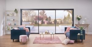 Pink living room with Patio Slider