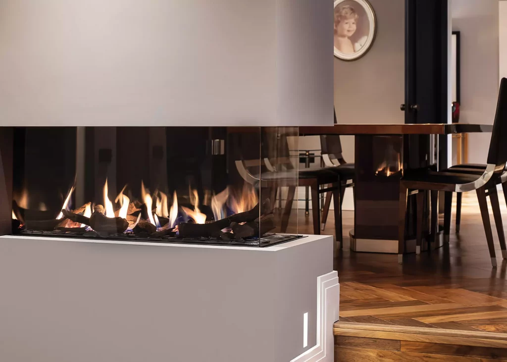 contemporary dual-sided fireplace design