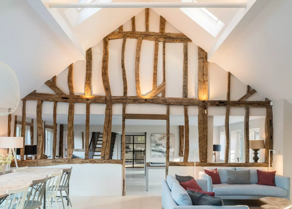 grade II listed barn conversion with exposed timber structure