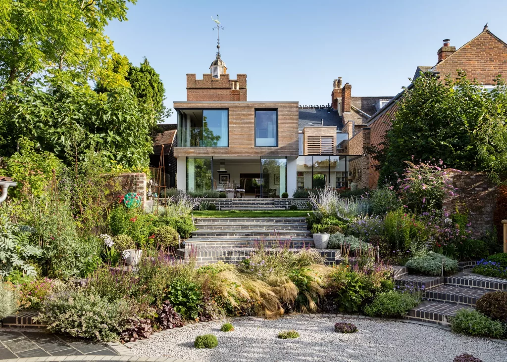 view of the extension from the stepped garden