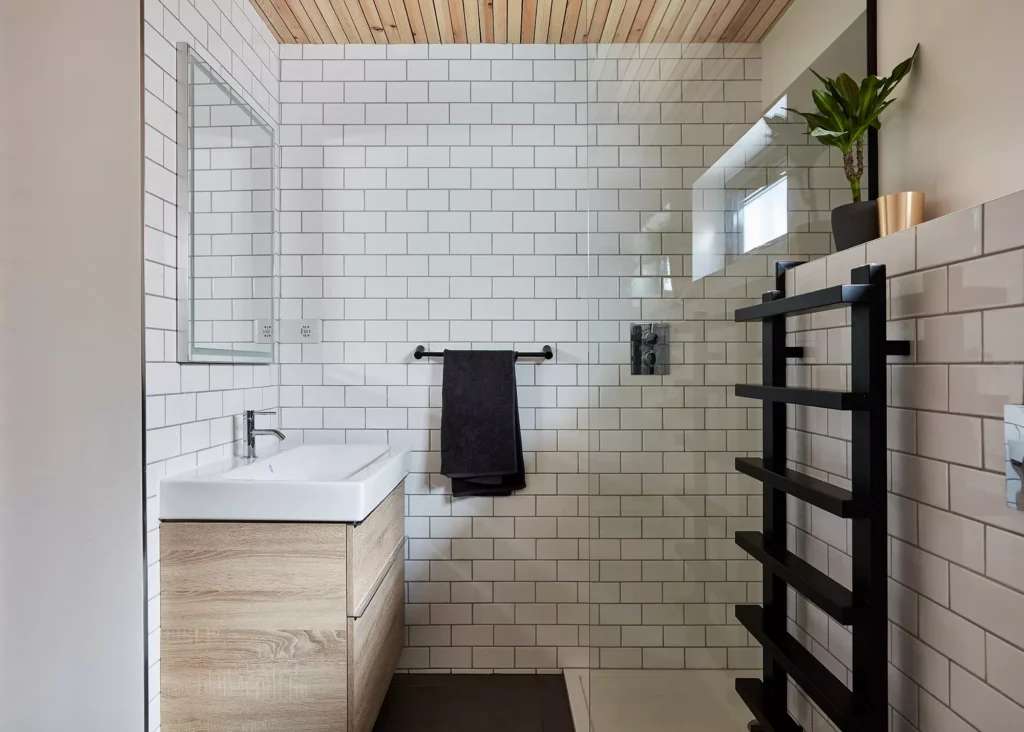 Modern bathroom with white tiles